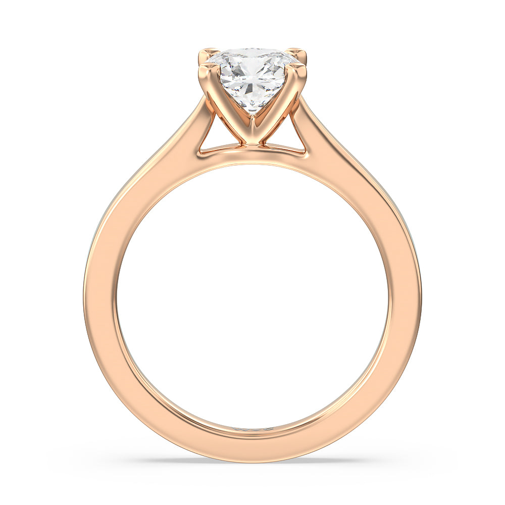 Medi Sleek Cathedral Solitaire Engagement Ring with Cushion Cut Diamond in 14KT Rose Gold view 2
