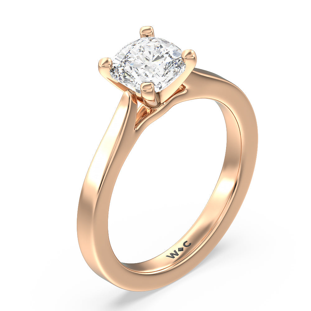 Medi Sleek Cathedral Solitaire Engagement Ring with Cushion Cut Diamond in 14KT Rose Gold view 3
