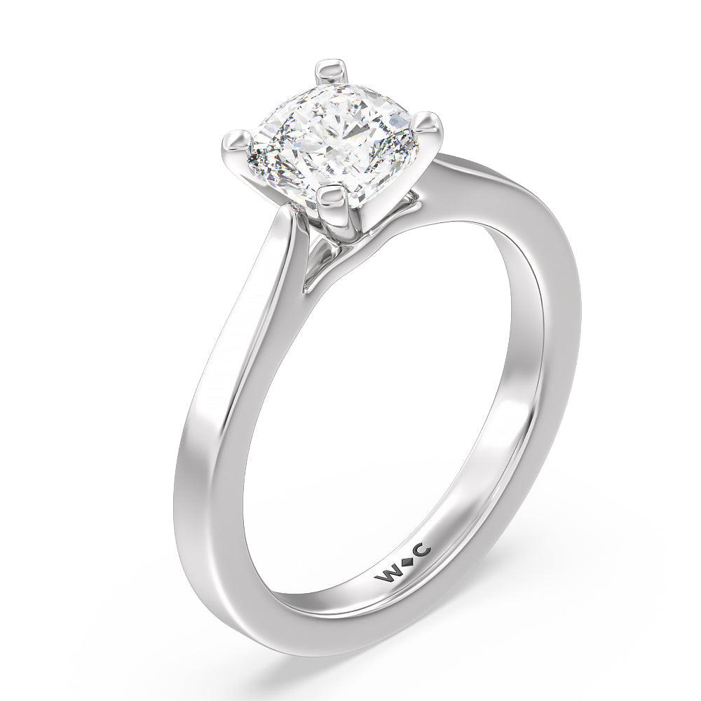 Medi Sleek Cathedral Solitaire Engagement Ring with Cushion Cut Diamond in 14KT Platinum view 3
