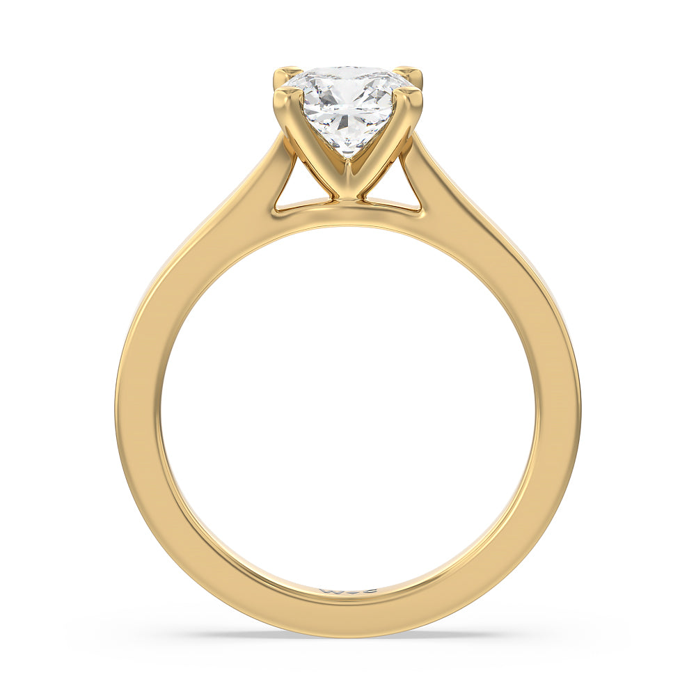 Medi Sleek Cathedral Solitaire Engagement Ring with Cushion Cut Diamond in 14KT Yellow Gold view 2
