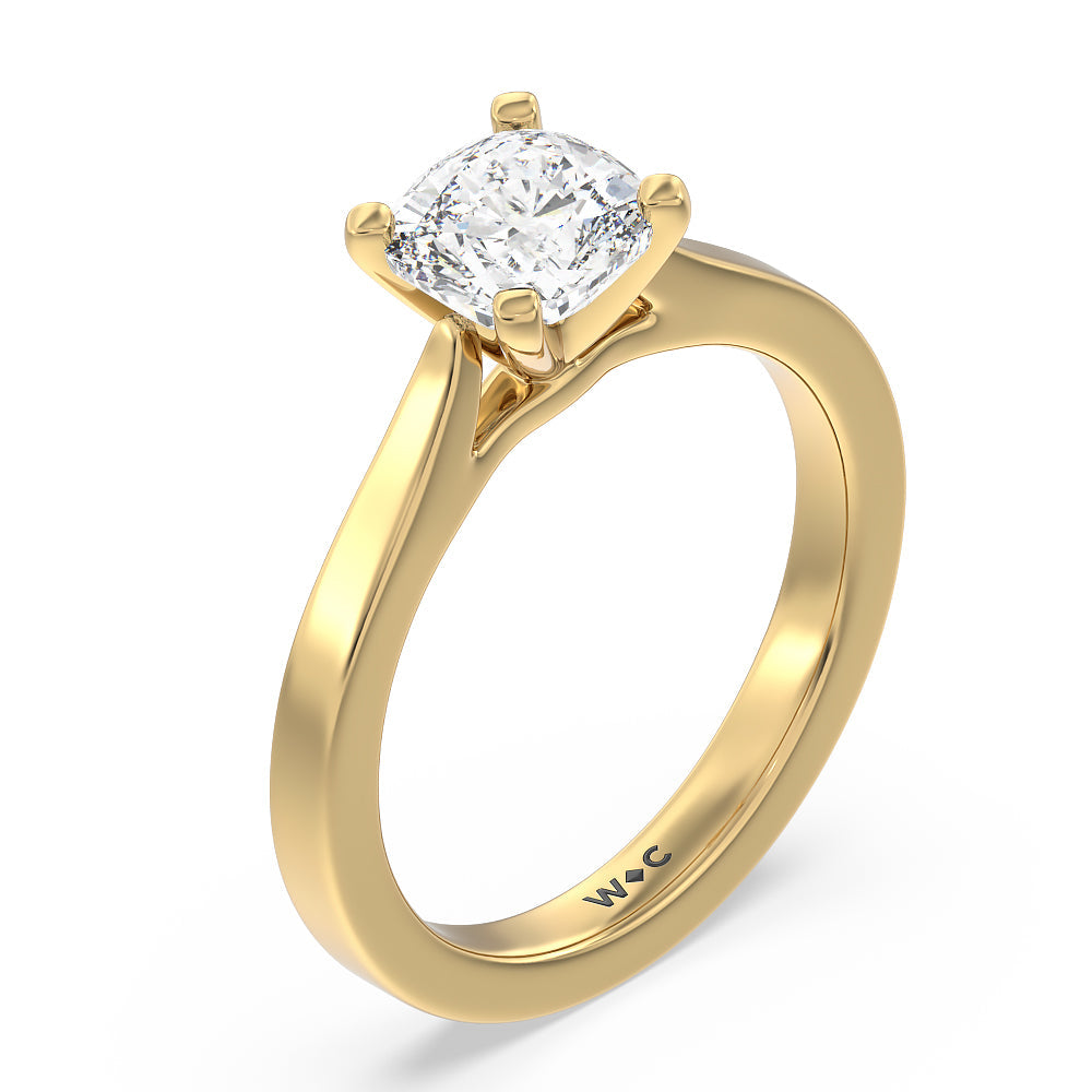 Medi Sleek Cathedral Solitaire Engagement Ring with Cushion Cut Diamond in 14KT Yellow Gold view 3
