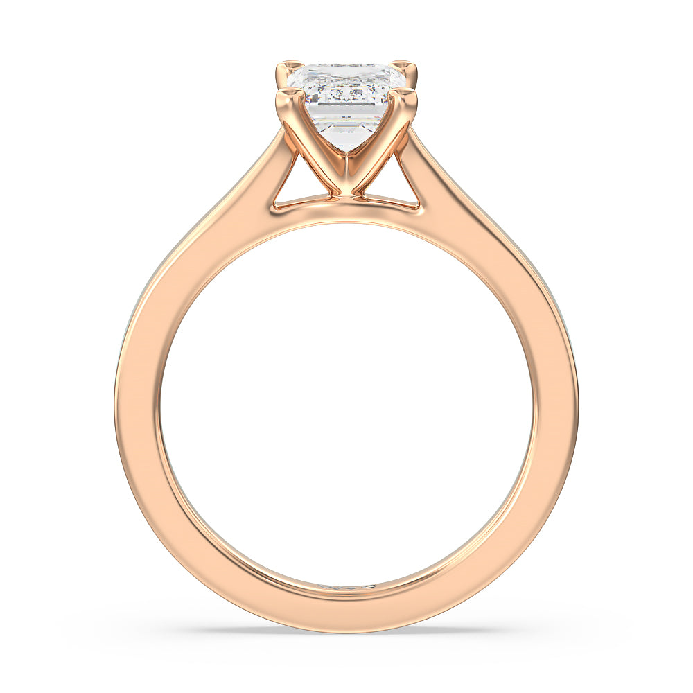 Medi Sleek Cathedral Solitaire Engagement Ring with Emerald Cut Diamond in 14KT Rose Gold view 2
