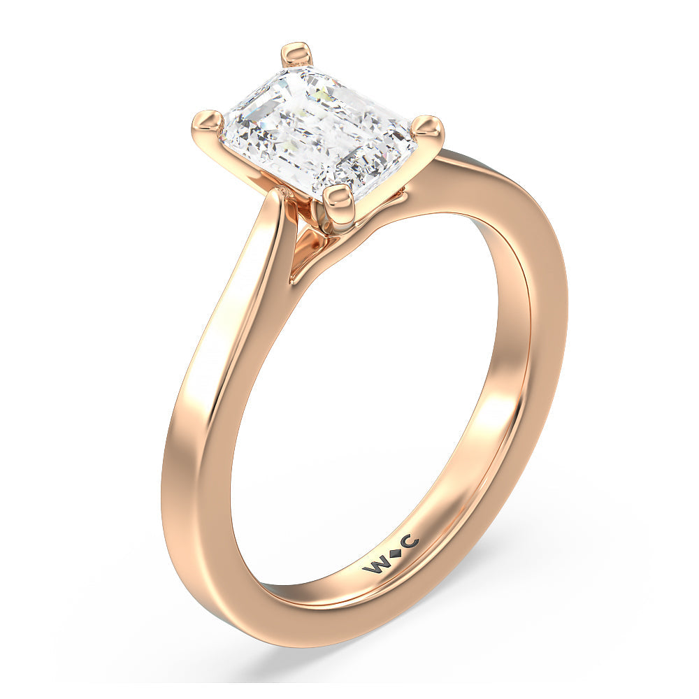Medi Sleek Cathedral Solitaire Engagement Ring with Emerald Cut Diamond in 14KT Rose Gold view 3
