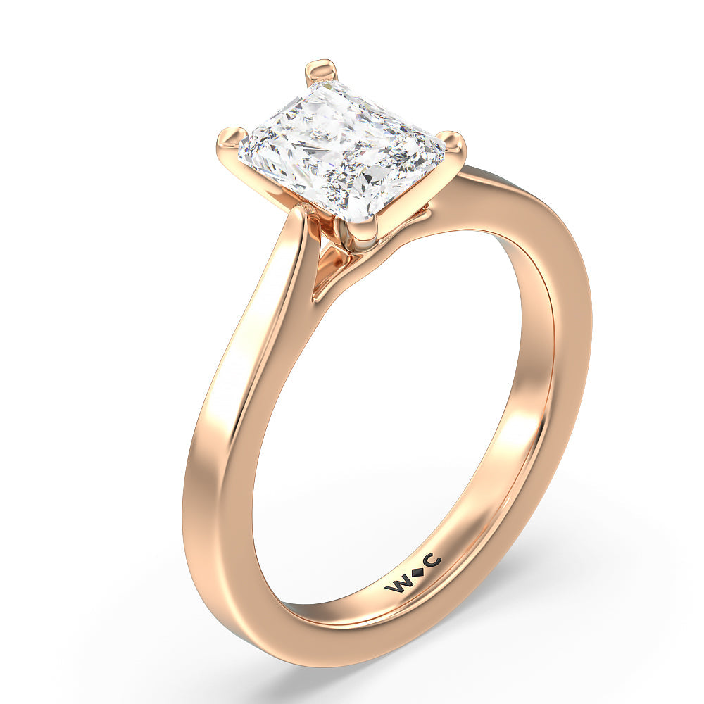 Medi Sleek Cathedral Solitaire Engagement Ring with Radiant Cut Diamond in 14KT Rose Gold view 3

