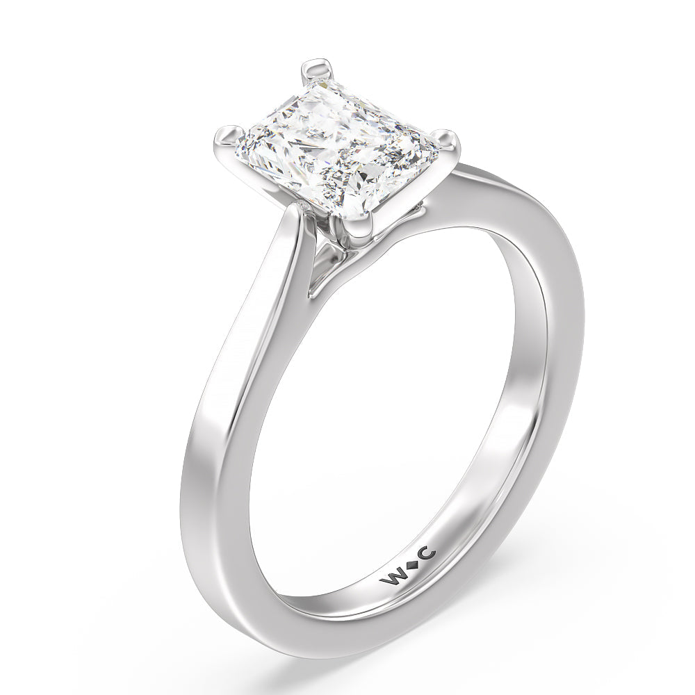 Medi Sleek Cathedral Solitaire Engagement Ring with Radiant Cut Diamond in 14KT Platinum view 3
