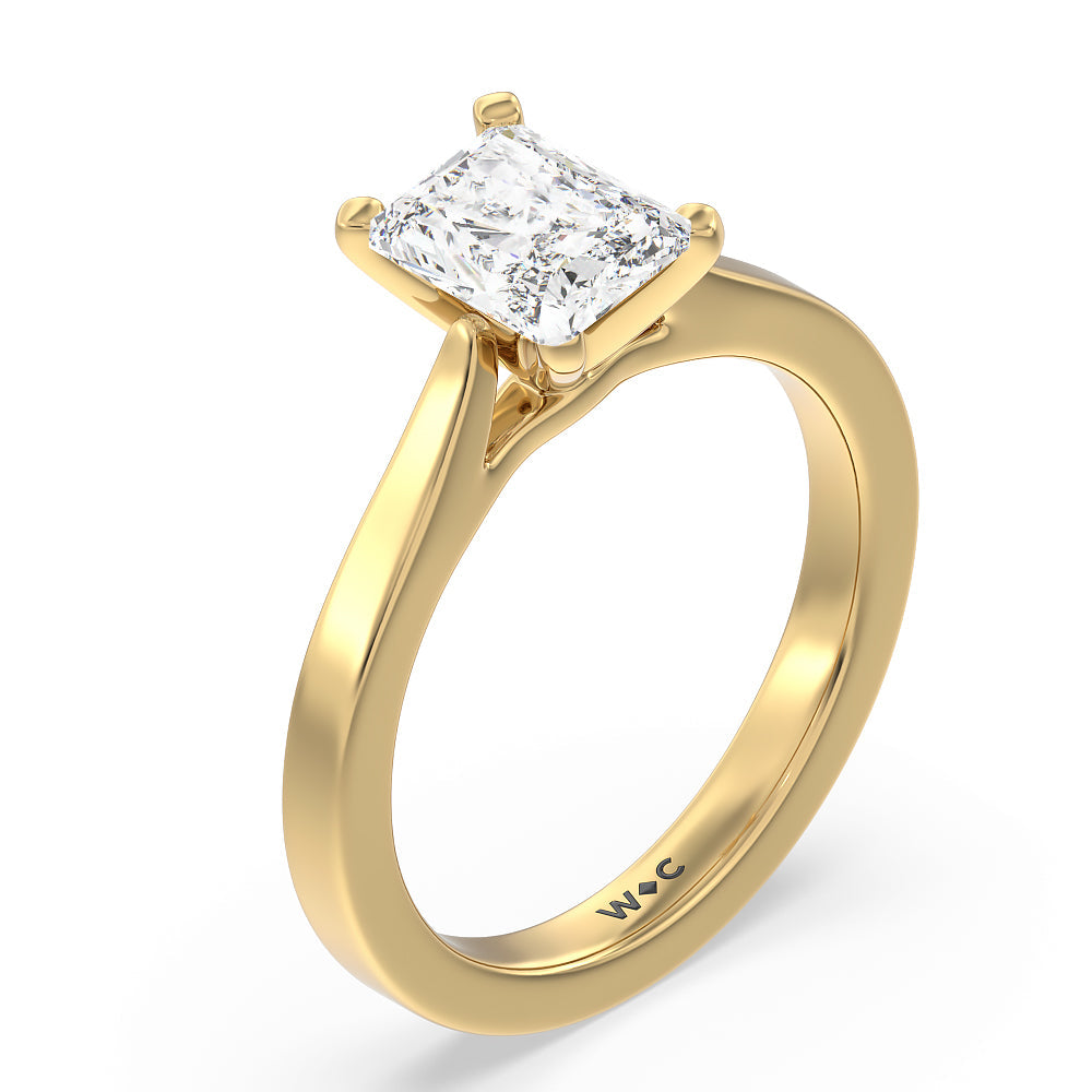 Medi Sleek Cathedral Solitaire Engagement Ring with Radiant Cut Diamond in 14KT Yellow Gold view 3
