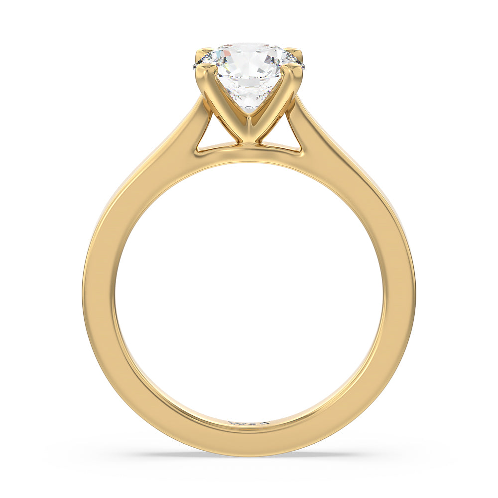 Medi Sleek Cathedral Solitaire Engagement Ring with Round Cut Diamond in 14KT Yellow Gold view 2
