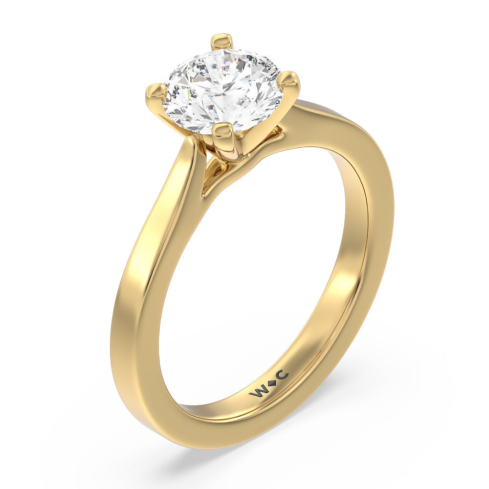 Medi Sleek Cathedral Solitaire Engagement Ring with Round Cut Diamond in 14KT Yellow Gold view 3
