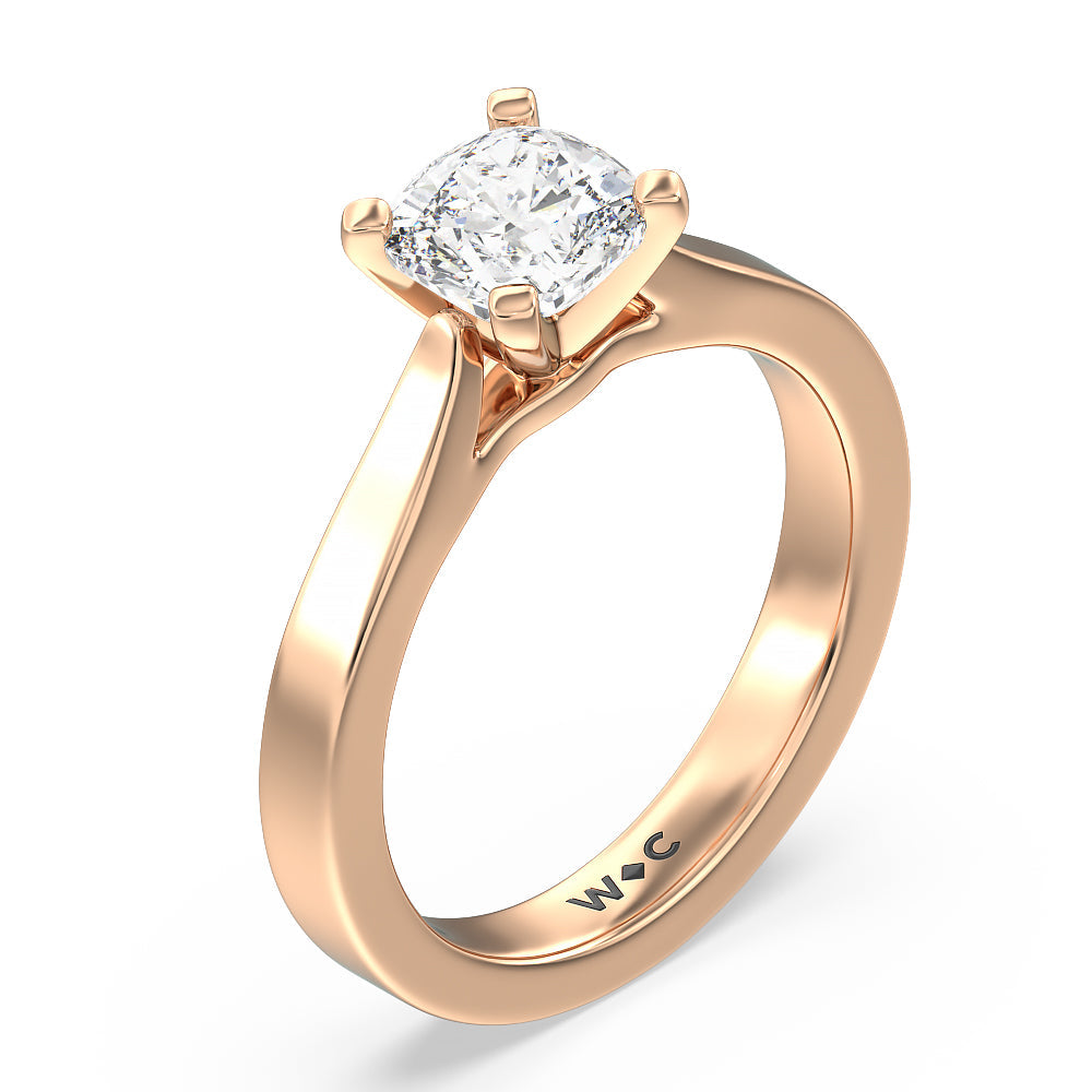 Cushion Cut Maxi Sleek Cathedral Solitaire Engagement Ring with Lab Grown Diamond in 14KT Rose Gold view 3
