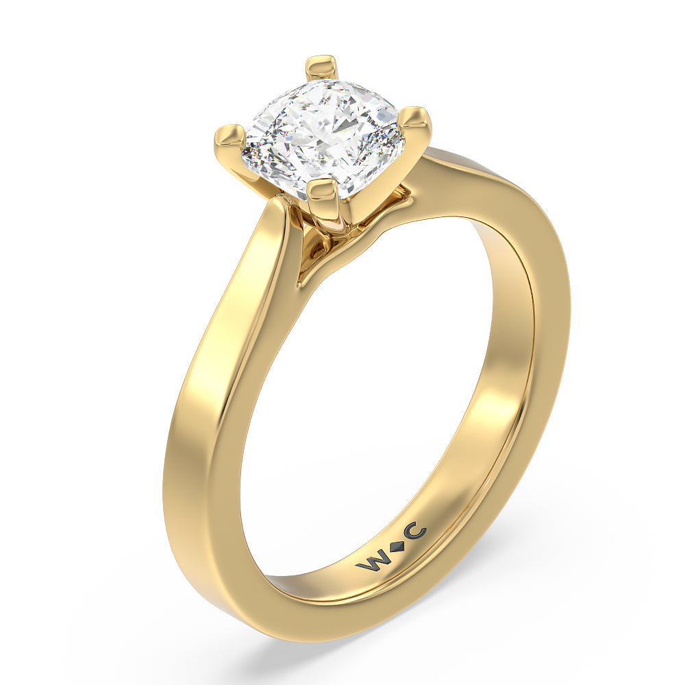 Cushion Cut Maxi Sleek Cathedral Solitaire Engagement Ring with Lab Grown Diamond in 14KT Yellow Gold view 3
