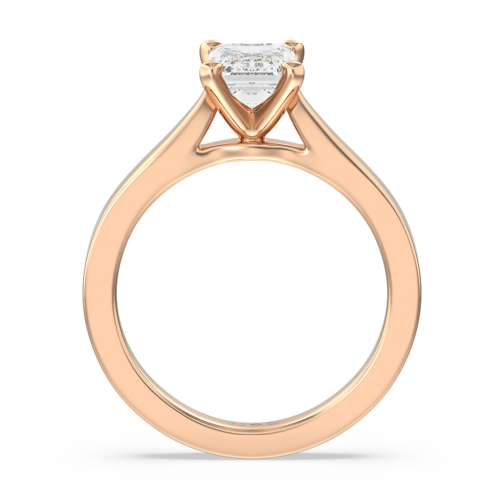 Emerald Cut Maxi Sleek Cathedral Solitaire Engagement Ring with Lab Grown Diamond in 14KT Rose Gold view 2
