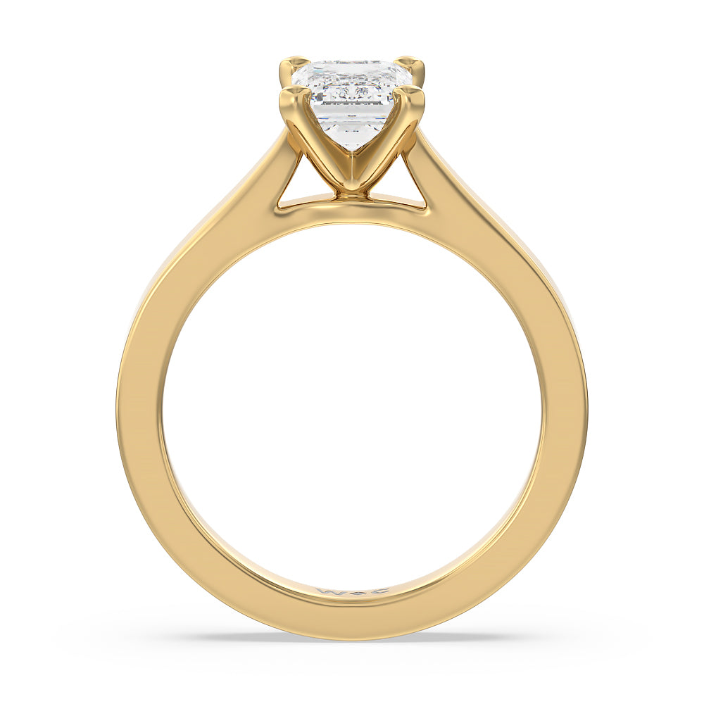 Emerald Cut Maxi Sleek Cathedral Solitaire Engagement Ring with Lab Grown Diamond in 14KT Yellow Gold view 2
