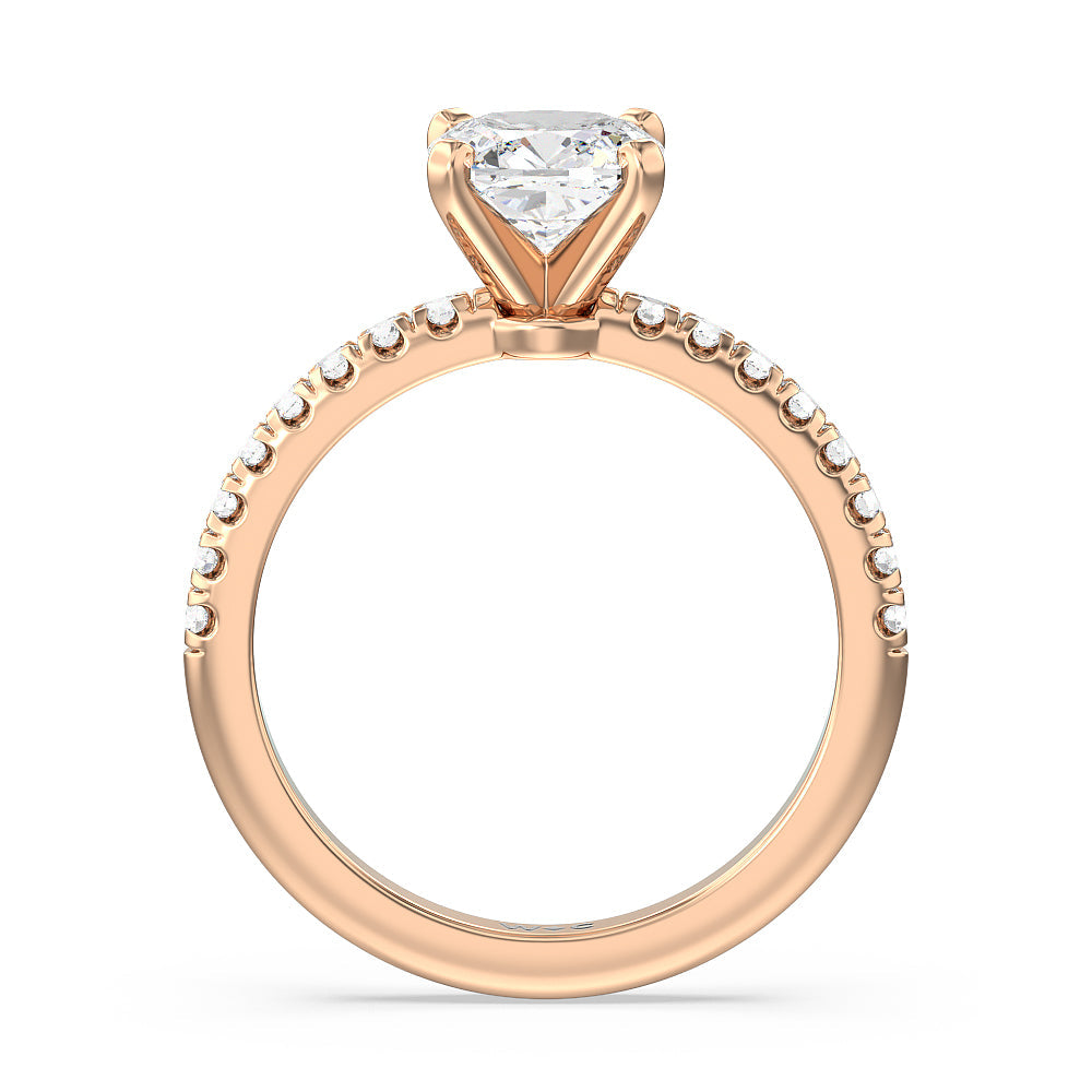 Cushion Cut Vela Micro Pave Diamond Engagement Ring with Lab Grown Diamond in 14KT Rose Gold view 2
