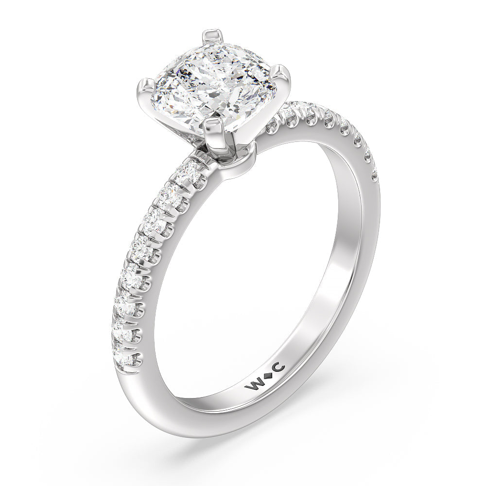 Cushion Cut Vela Micro Pave Diamond Engagement Ring with Lab Grown Diamond in 14KT Platinum view 3
