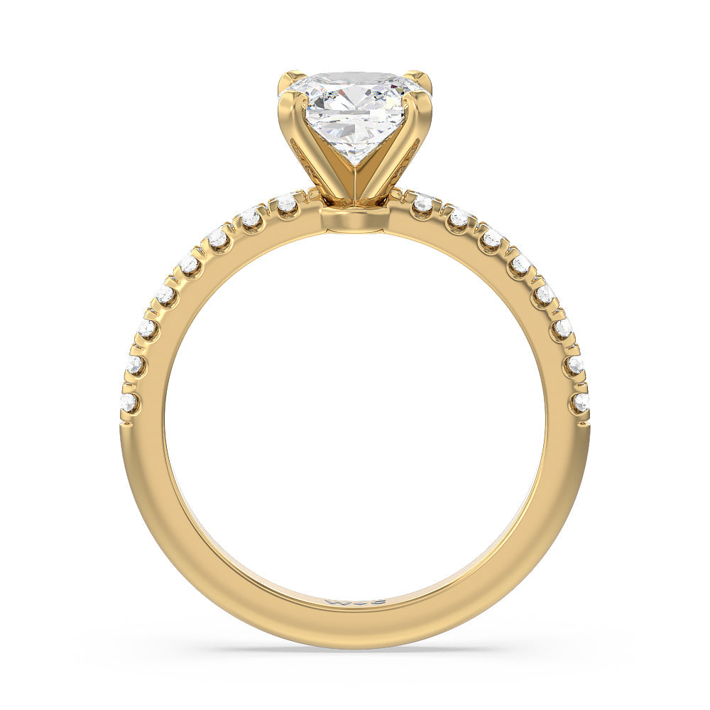 Cushion Cut Vela Micro Pave Diamond Engagement Ring with Lab Grown Diamond in 14KT Yellow Gold view 2
