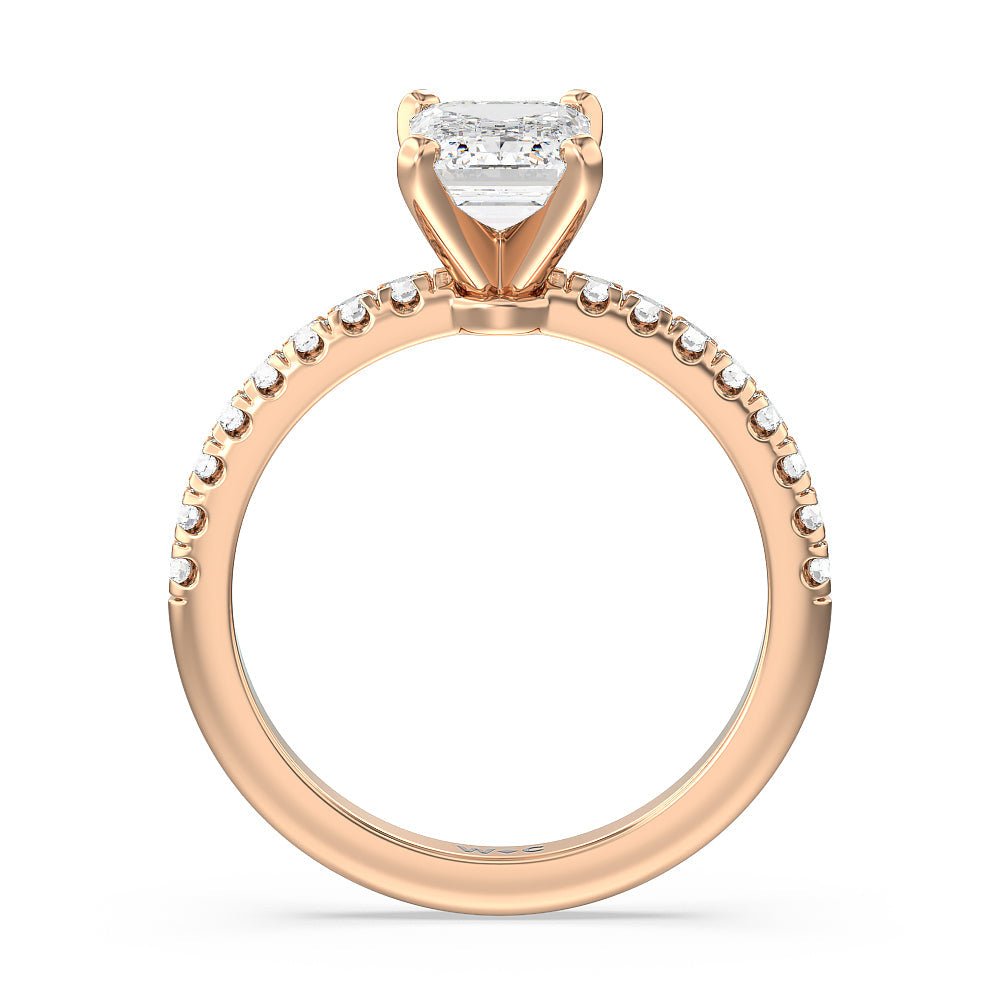 Emerald Cut Vela Micro Pave Diamond Engagement Ring with Lab Grown Diamond in 14KT Rose Gold view 2

