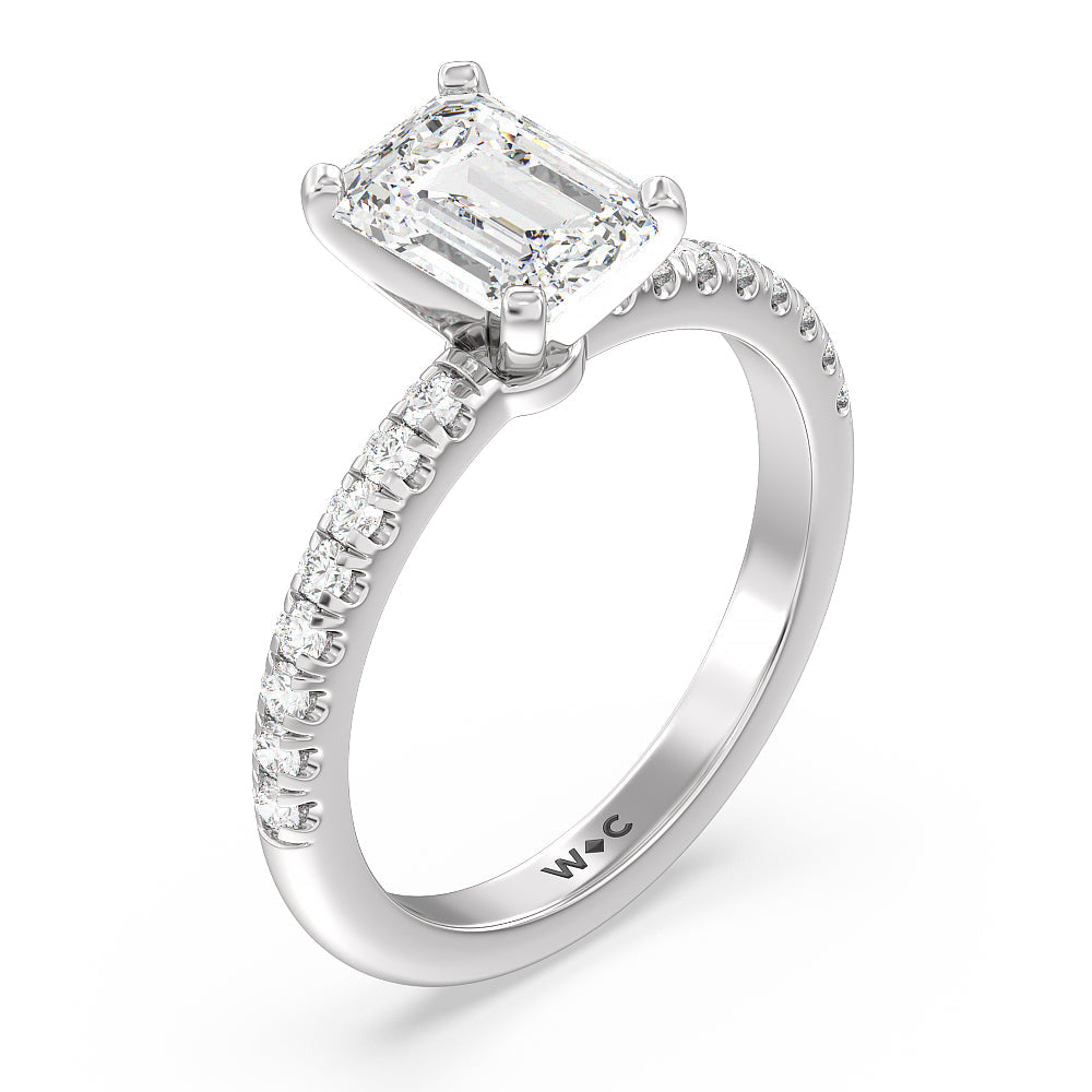 Emerald Cut Vela Micro Pave Diamond Engagement Ring with Lab Grown Diamond in 14KT Platinum view 3
