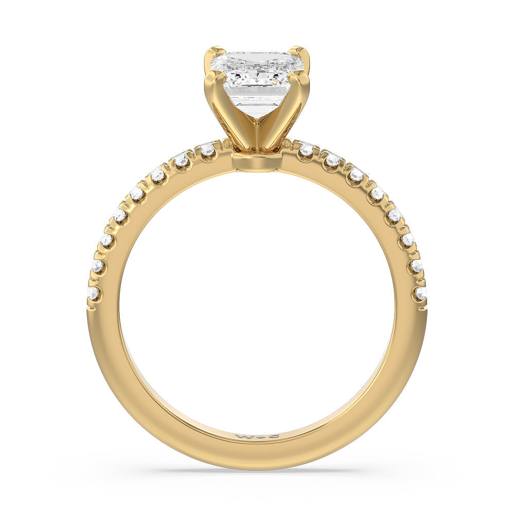 Emerald Cut Vela Micro Pave Diamond Engagement Ring with Lab Grown Diamond in 14KT Yellow Gold view 2
