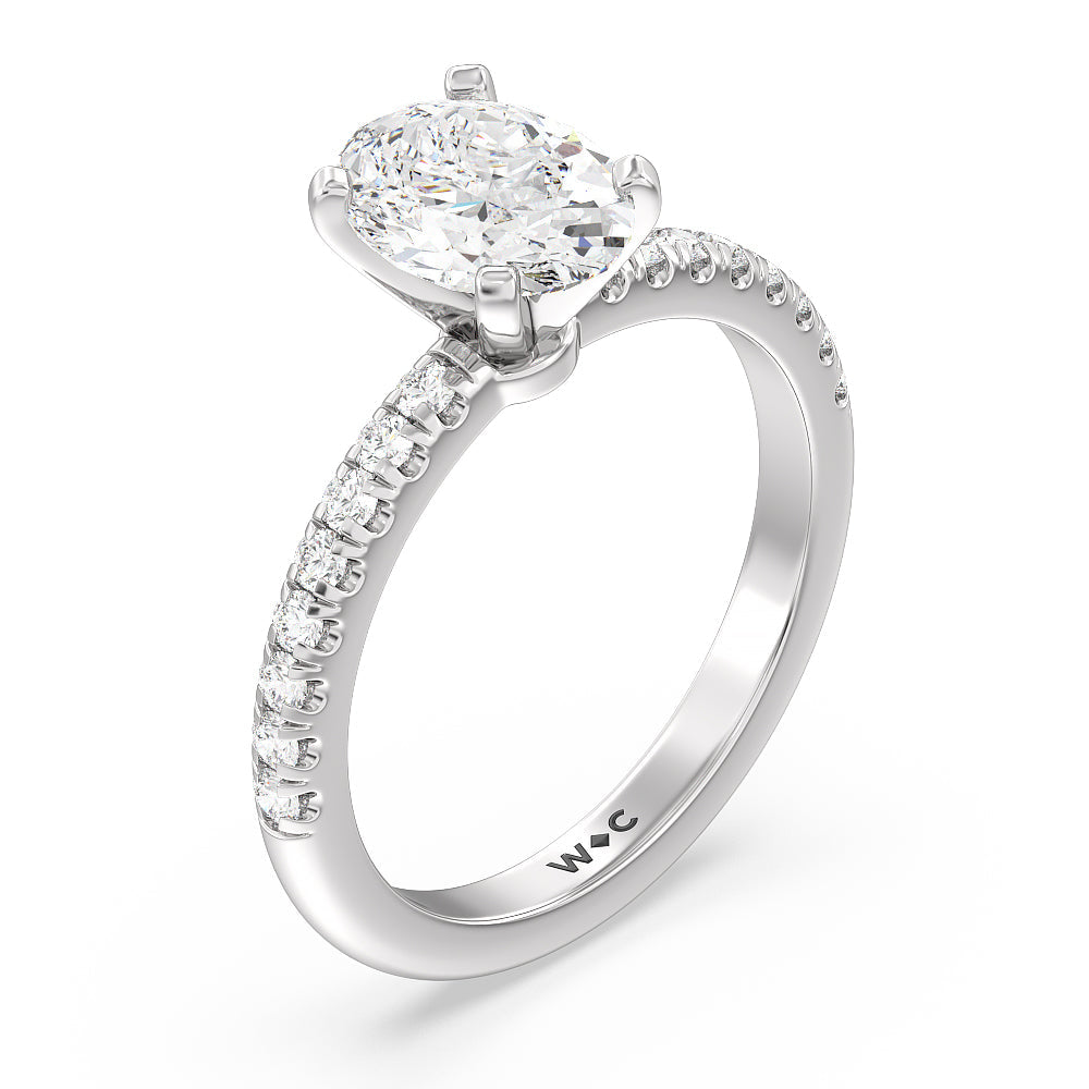 Oval Cut Vela Micro Pave Diamond Engagement Ring with Lab Grown Diamond in 14KT Platinum view 3
