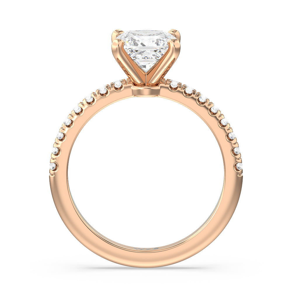 Princess Cut Vela Micro Pave Diamond Engagement Ring with Lab Grown Diamond in 14KT Rose Gold view 2
