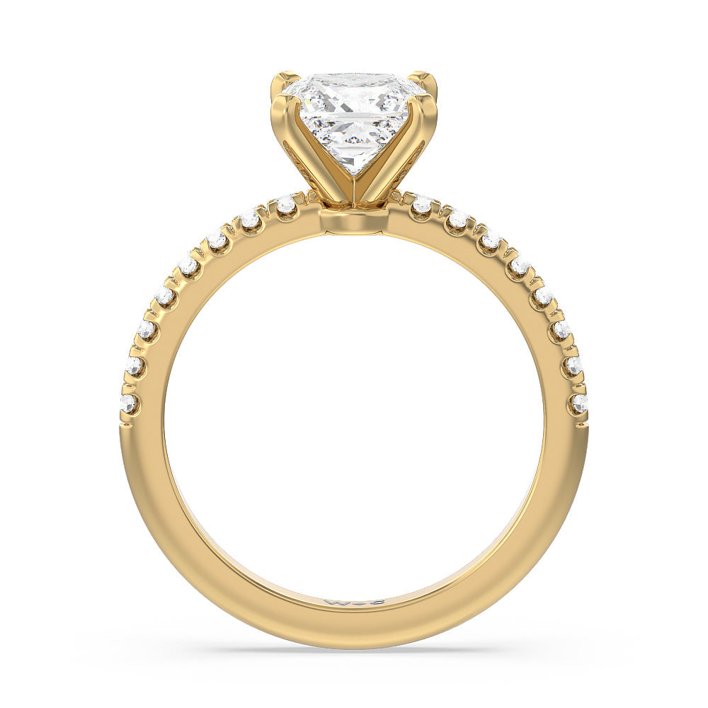 Princess Cut Vela Micro Pave Diamond Engagement Ring with Lab Grown Diamond in 14KT Yellow Gold view 2

