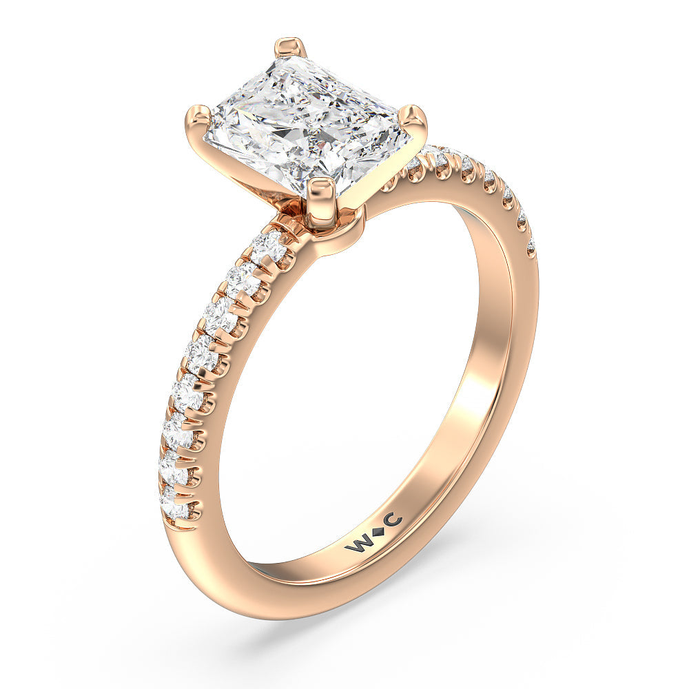 Radiant Cut Vela Micro Pave Diamond Engagement Ring with Lab Grown Diamond in 14KT Rose Gold view 3
