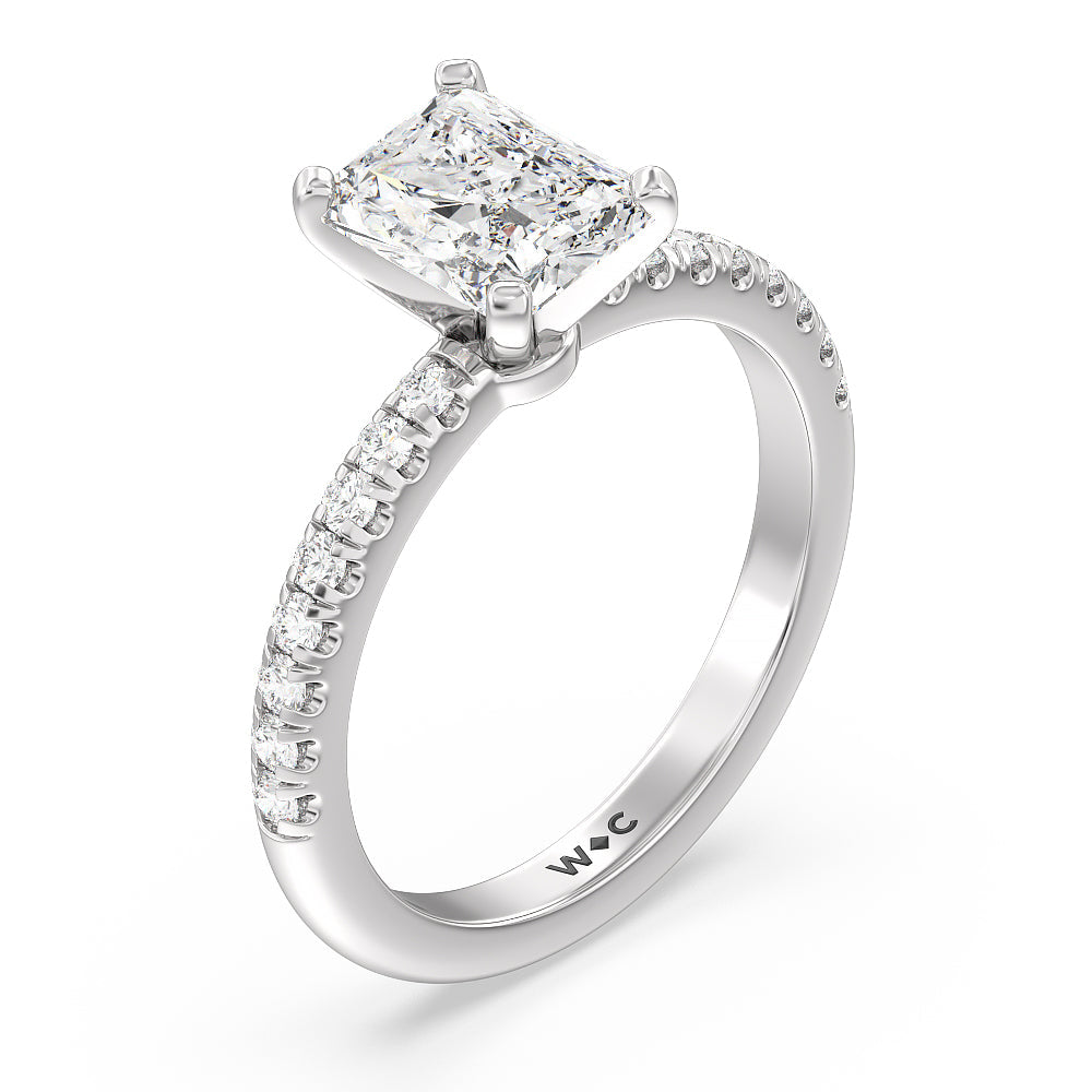 Radiant Cut Vela Micro Pave Diamond Engagement Ring with Lab Grown Diamond in 14KT Platinum view 3
