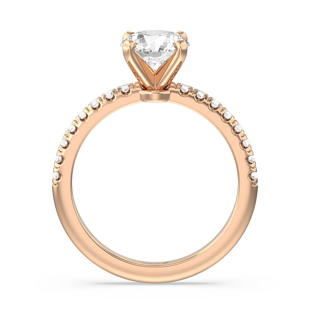 Round Cut Vela Micro Pave Diamond Engagement Ring with Lab Grown Diamond in 14KT Rose Gold view 2
