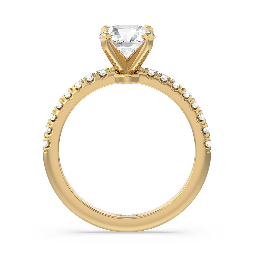 Round Cut Vela Micro Pave Diamond Engagement Ring with Lab Grown Diamond in 14KT Yellow Gold view 2
