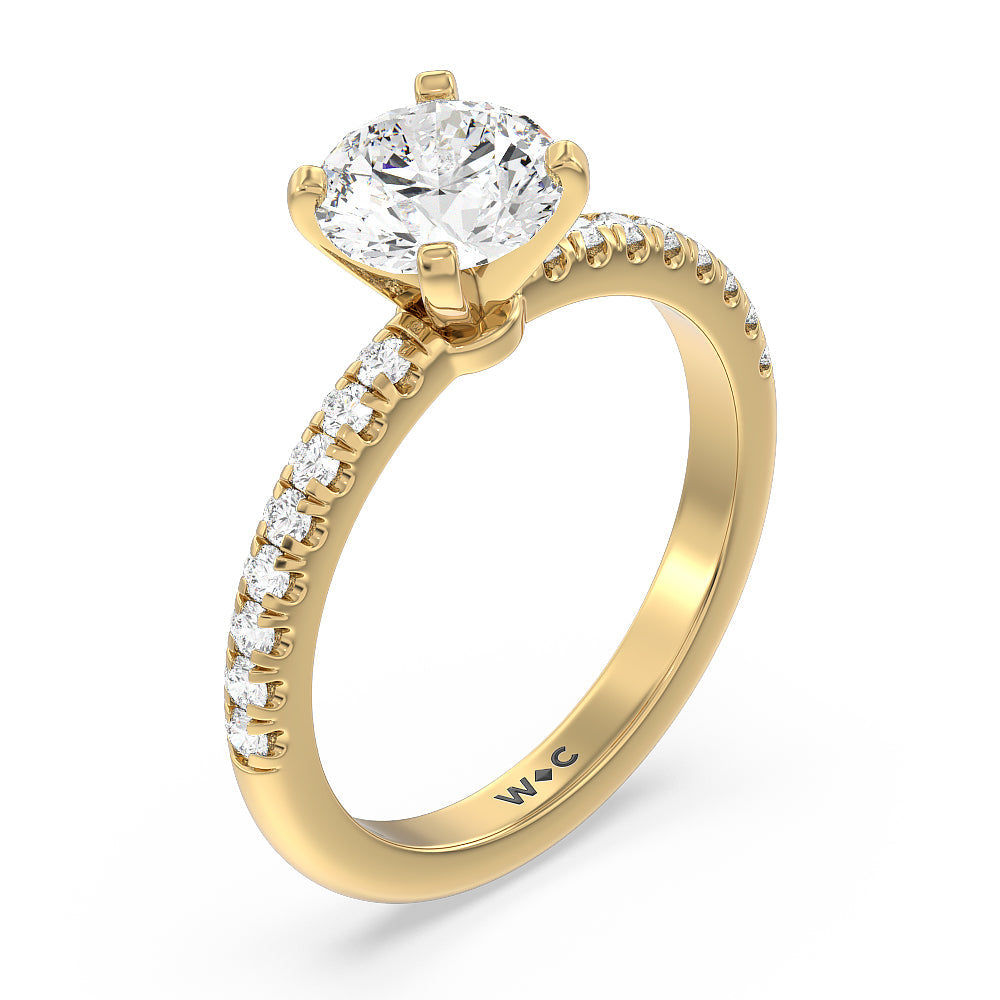Round Cut Vela Micro Pave Diamond Engagement Ring with Lab Grown Diamond in 14KT Yellow Gold view 3
