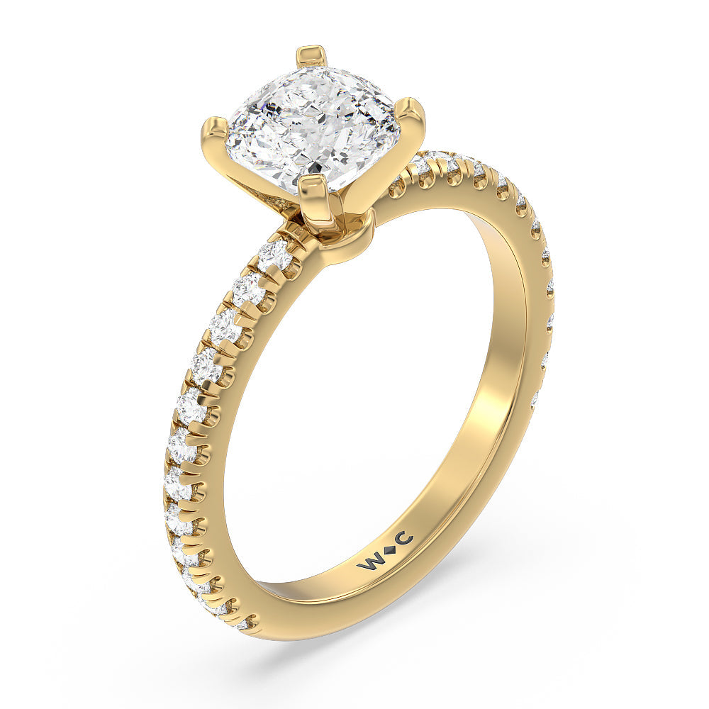 Cushion Cut Ara Medi Micro Pave Diamond Engagement Ring with Lab Grown Diamond in 14KT Yellow Gold view 3
