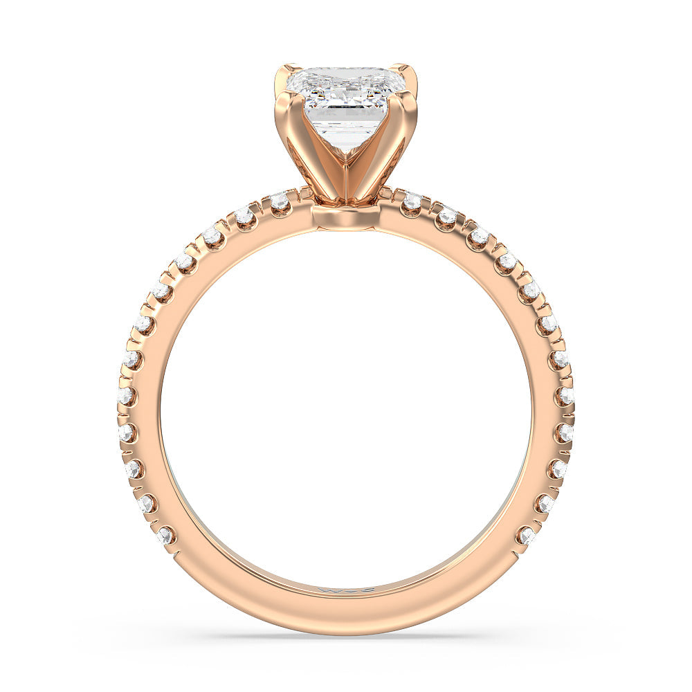 Emerald Cut Ara Medi Micro Pave Diamond Engagement Ring with Lab Grown Diamond in 14KT Rose Gold view 2
