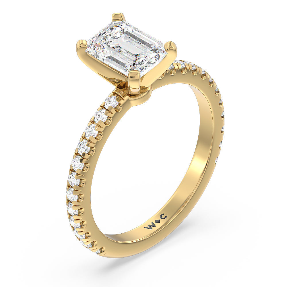 Emerald Cut Ara Medi Micro Pave Diamond Engagement Ring with Lab Grown Diamond in 14KT Yellow Gold view 3
