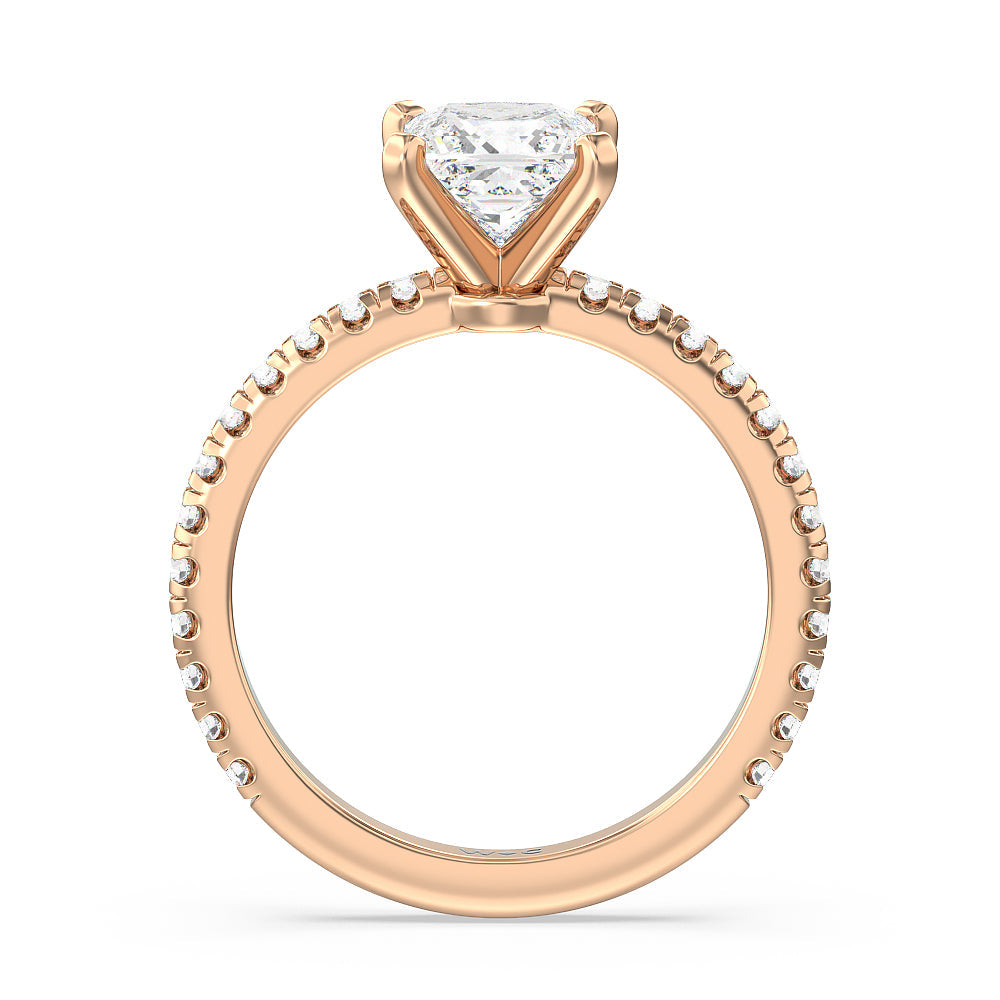 Princess Cut Ara Medi Micro Pave Diamond Engagement Ring with Lab Grown Diamond in 14KT Rose Gold view 2
