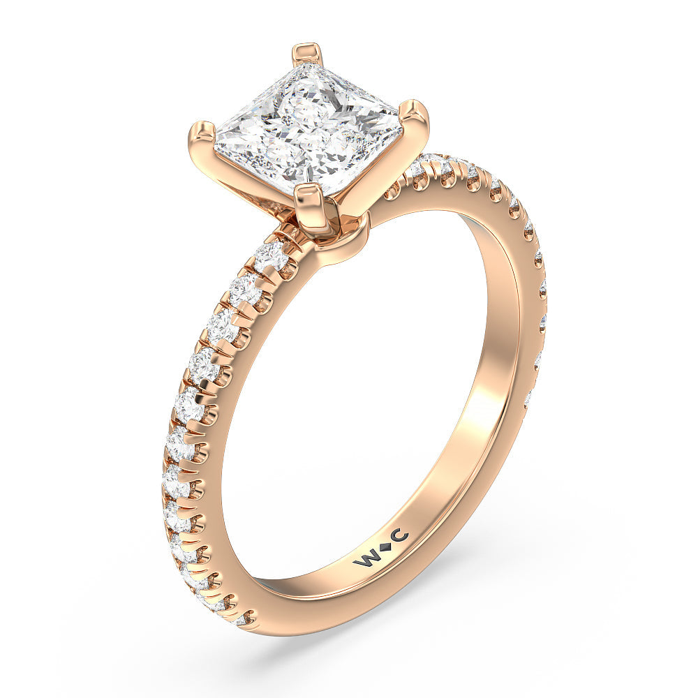 Princess Cut Ara Medi Micro Pave Diamond Engagement Ring with Lab Grown Diamond in 14KT Rose Gold view 3
