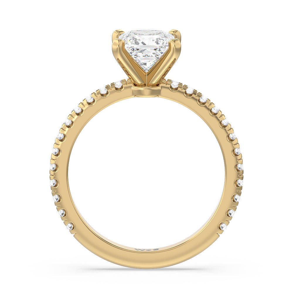 Princess Cut Ara Medi Micro Pave Diamond Engagement Ring with Lab Grown Diamond in 14KT Yellow Gold view 2
