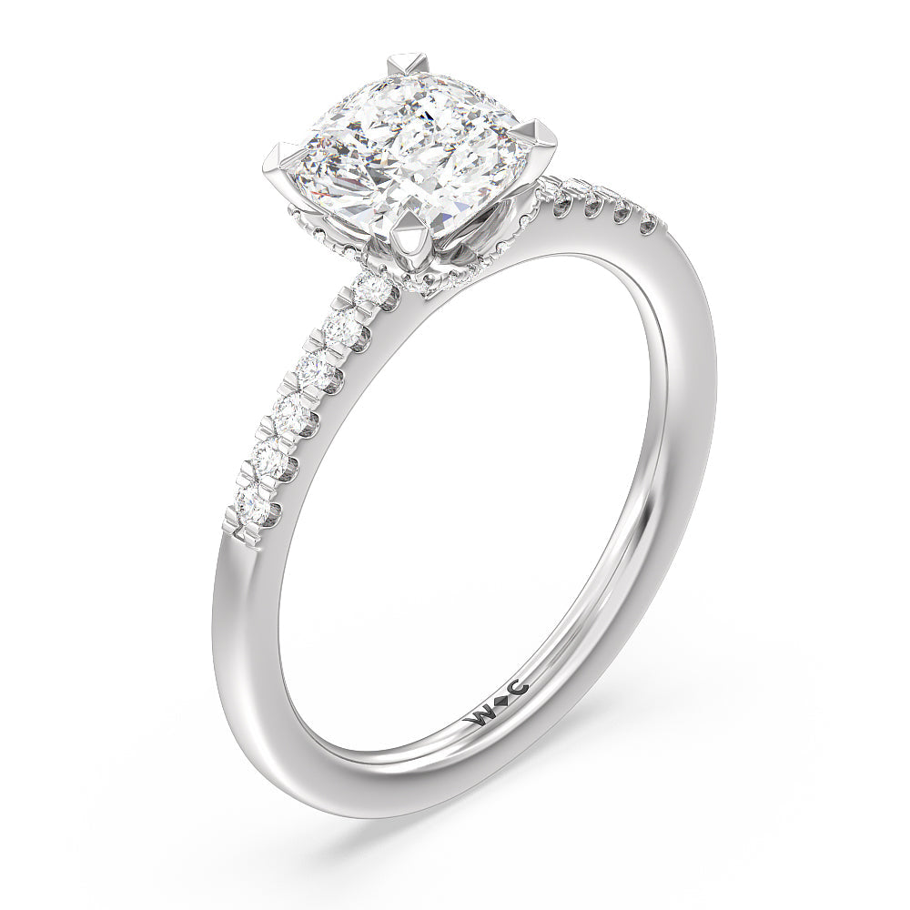 Cushion Cut Lyra Hidden Halo Engagement Ring with Lab Grown Diamond in 14KT Platinum view 3
