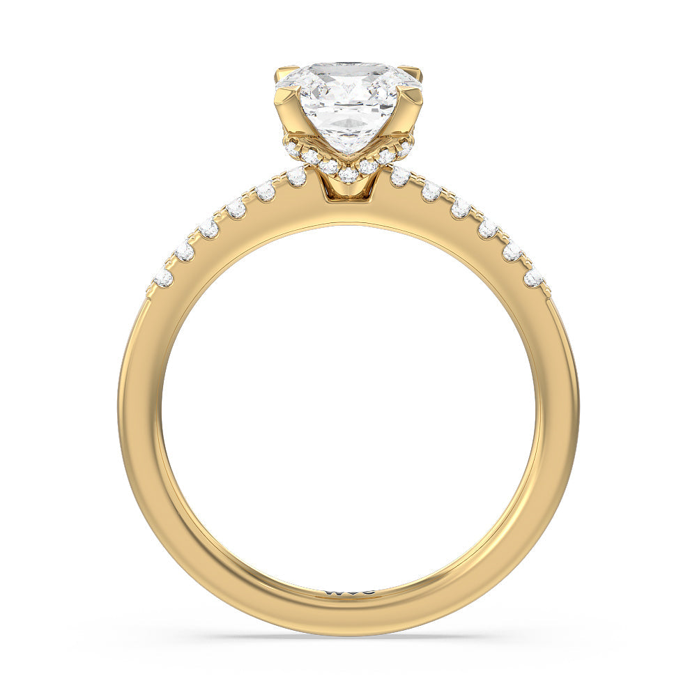 Cushion Cut Lyra Hidden Halo Engagement Ring with Lab Grown Diamond in 14KT Yellow Gold view 2

