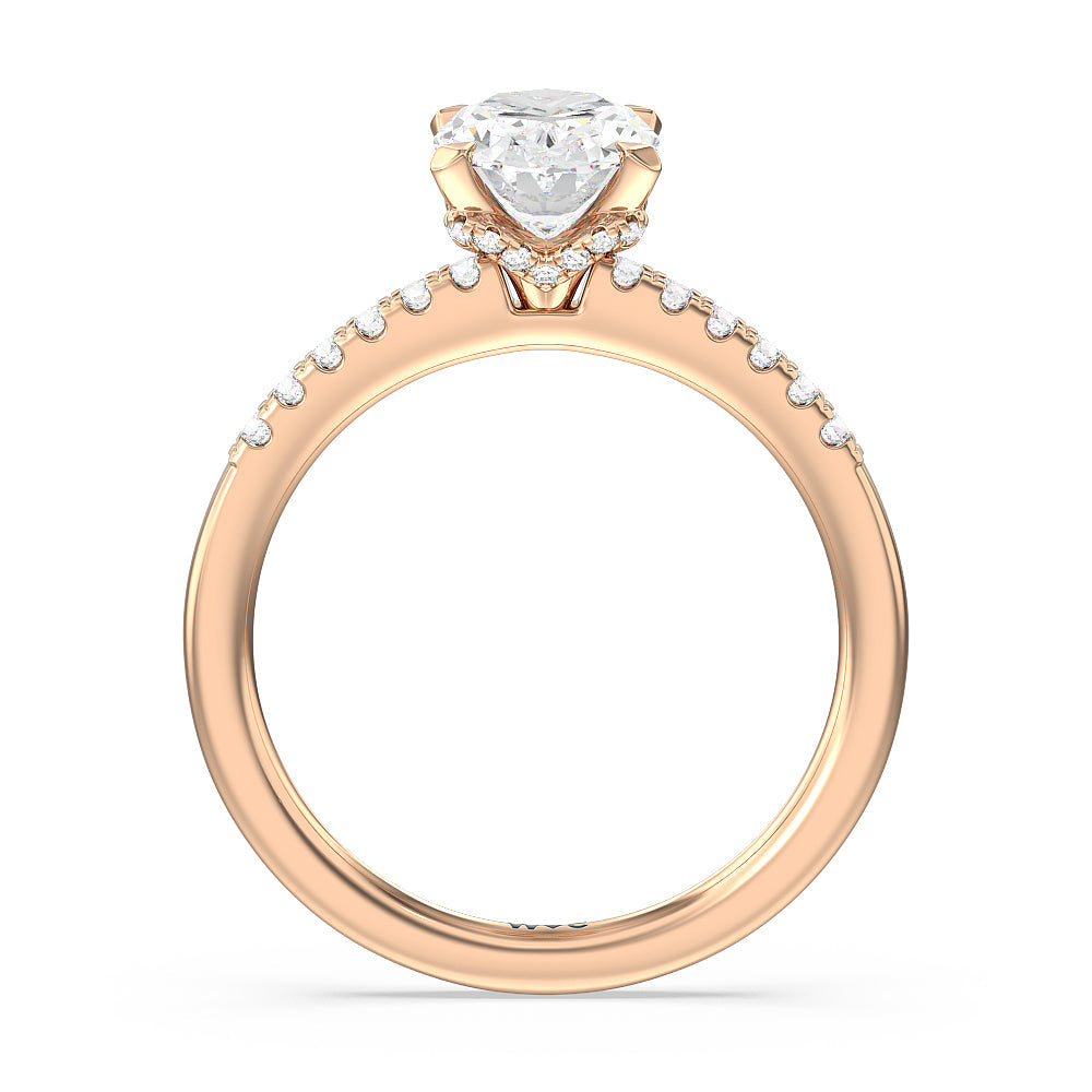 Oval Cut Lyra Hidden Halo Engagement Ring with Lab Grown Diamond in 14KT Rose Gold view 2
