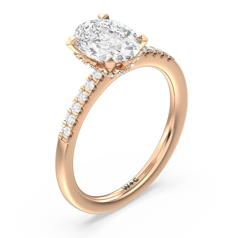 Oval Cut Lyra Hidden Halo Engagement Ring with Lab Grown Diamond in 14KT Rose Gold view 3
