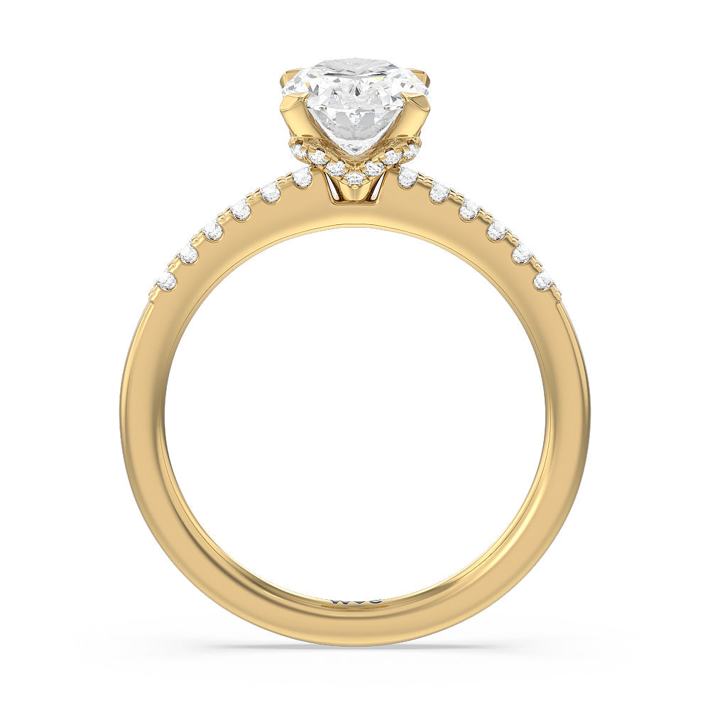 Oval Cut Lyra Hidden Halo Engagement Ring with Lab Grown Diamond in 14KT Yellow Gold view 2
