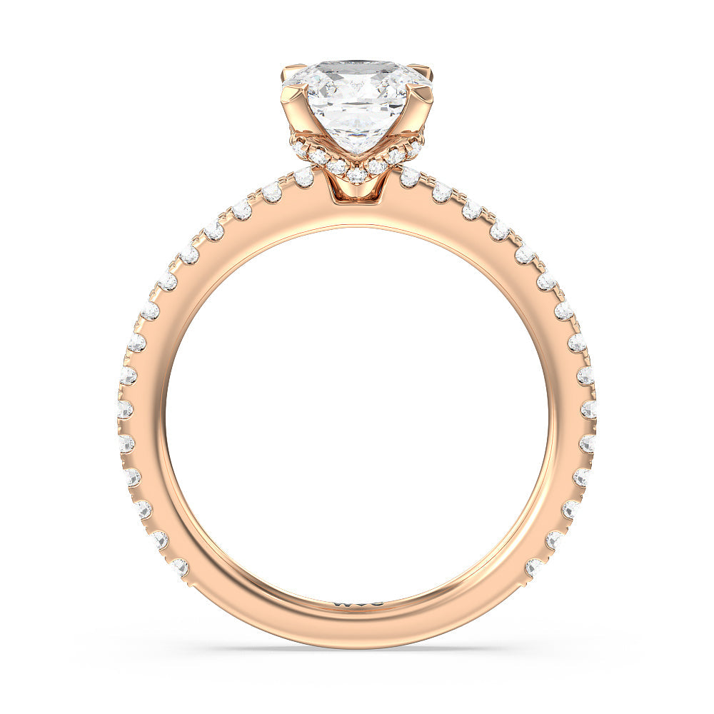 Ara Midi Hidden Halo Engagement Ring with Cushion Cut Diamond in 14KT Rose Gold view 2
