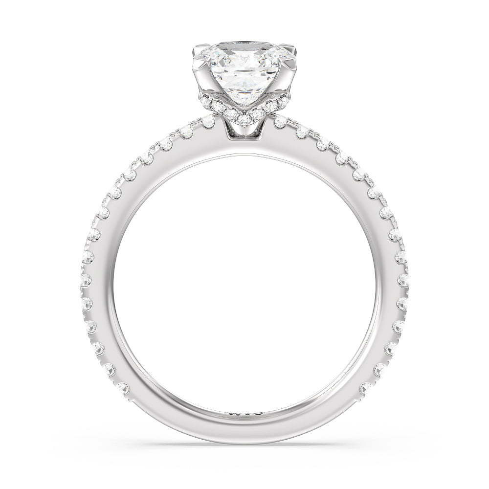 Ara Midi Hidden Halo Engagement Ring with Cushion Cut Diamond in 14KT Platinum view 2
