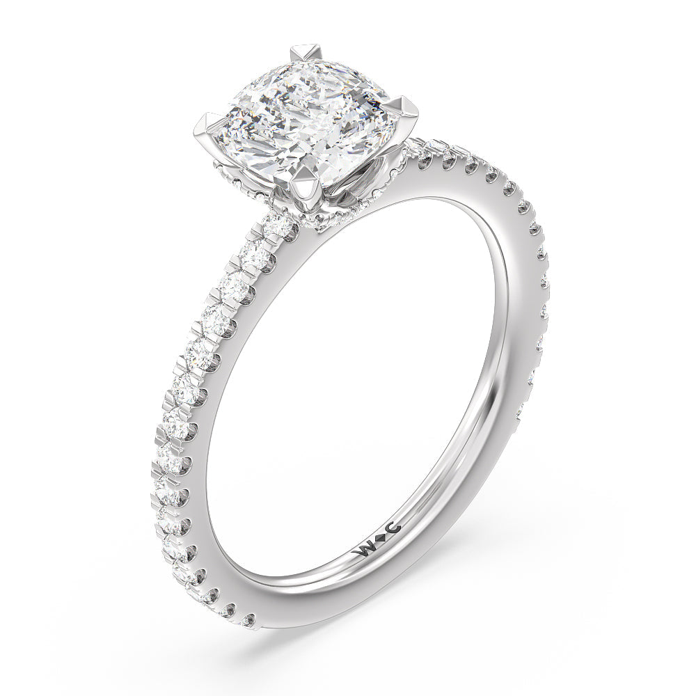 Ara Midi Hidden Halo Engagement Ring with Cushion Cut Diamond in 14KT Platinum view 3

