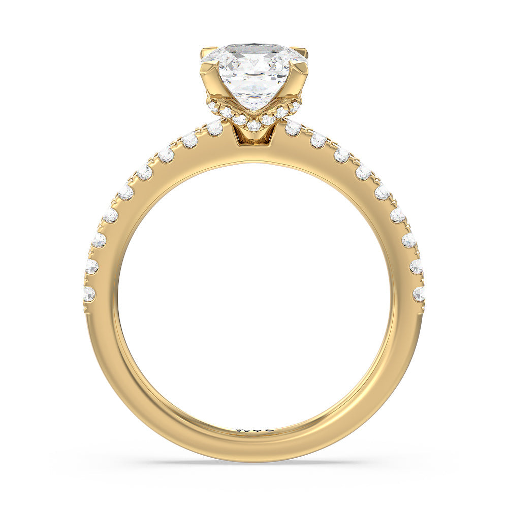 Cushion Cut Vela Medi Hidden Halo Engagement Ring with Lab Grown Diamond in 14KT Yellow Gold view 3

