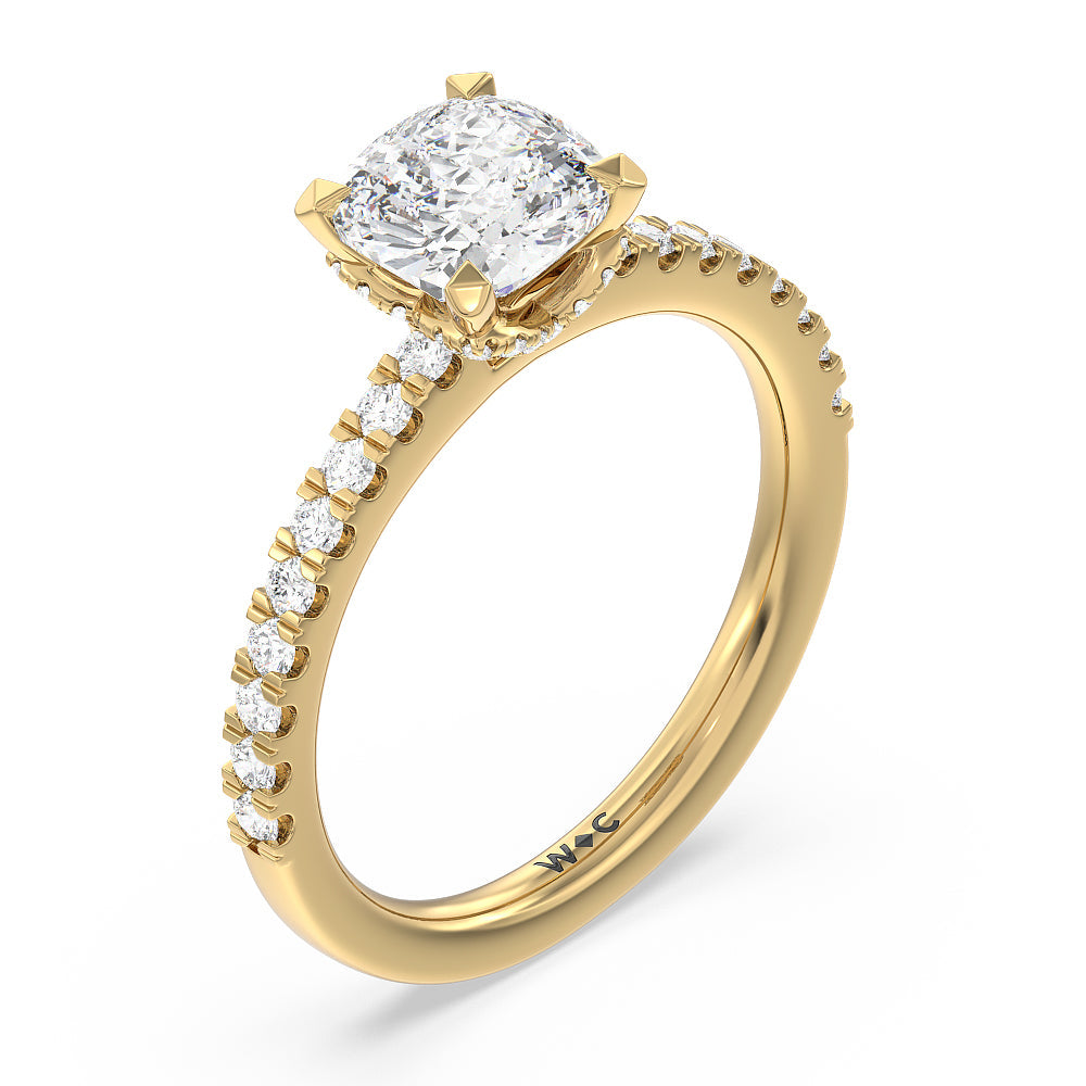 Cushion Cut Vela Medi Hidden Halo Engagement Ring with Lab Grown Diamond in 14KT Yellow Gold view 4

