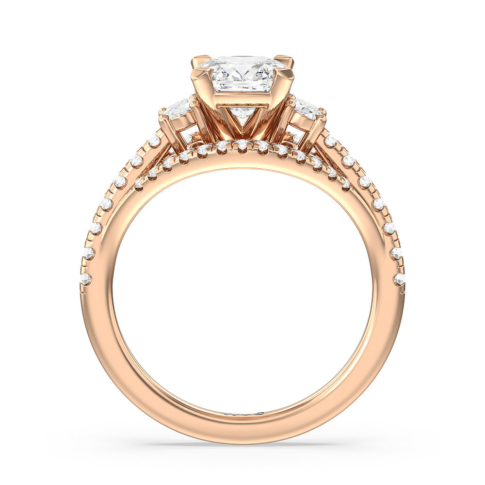 Cushion Cut Side Stone Bridge Accent Engagement Ring with Lab Grown Diamond in 14KT Rose Gold view 2
