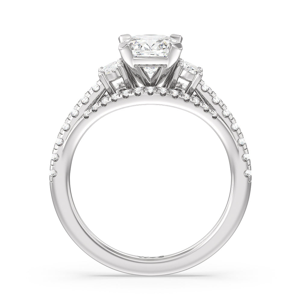 Cushion Cut Side Stone Bridge Accent Engagement Ring with Lab Grown Diamond in 14KT Platinum view 2
