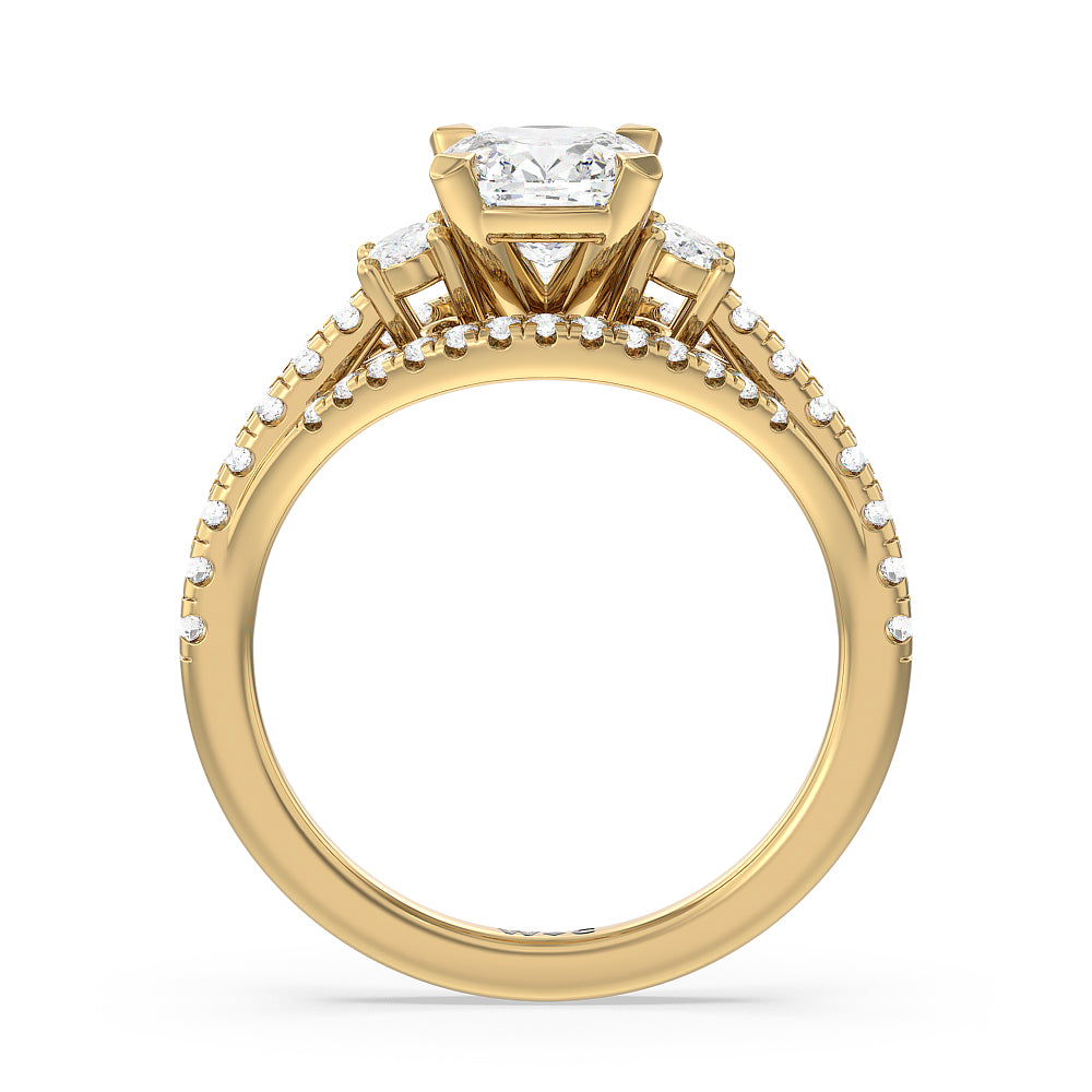 Cushion Cut Side Stone Bridge Accent Engagement Ring with Lab Grown Diamond in 14KT Yellow Gold view 2
