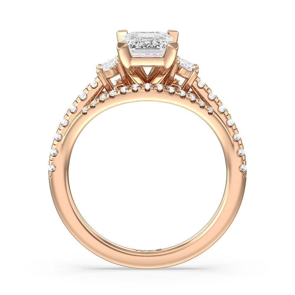 Emerald Cut Side Stone Bridge Accent Engagement Ring with Lab Grown Diamond in 14KT Rose Gold view 2

